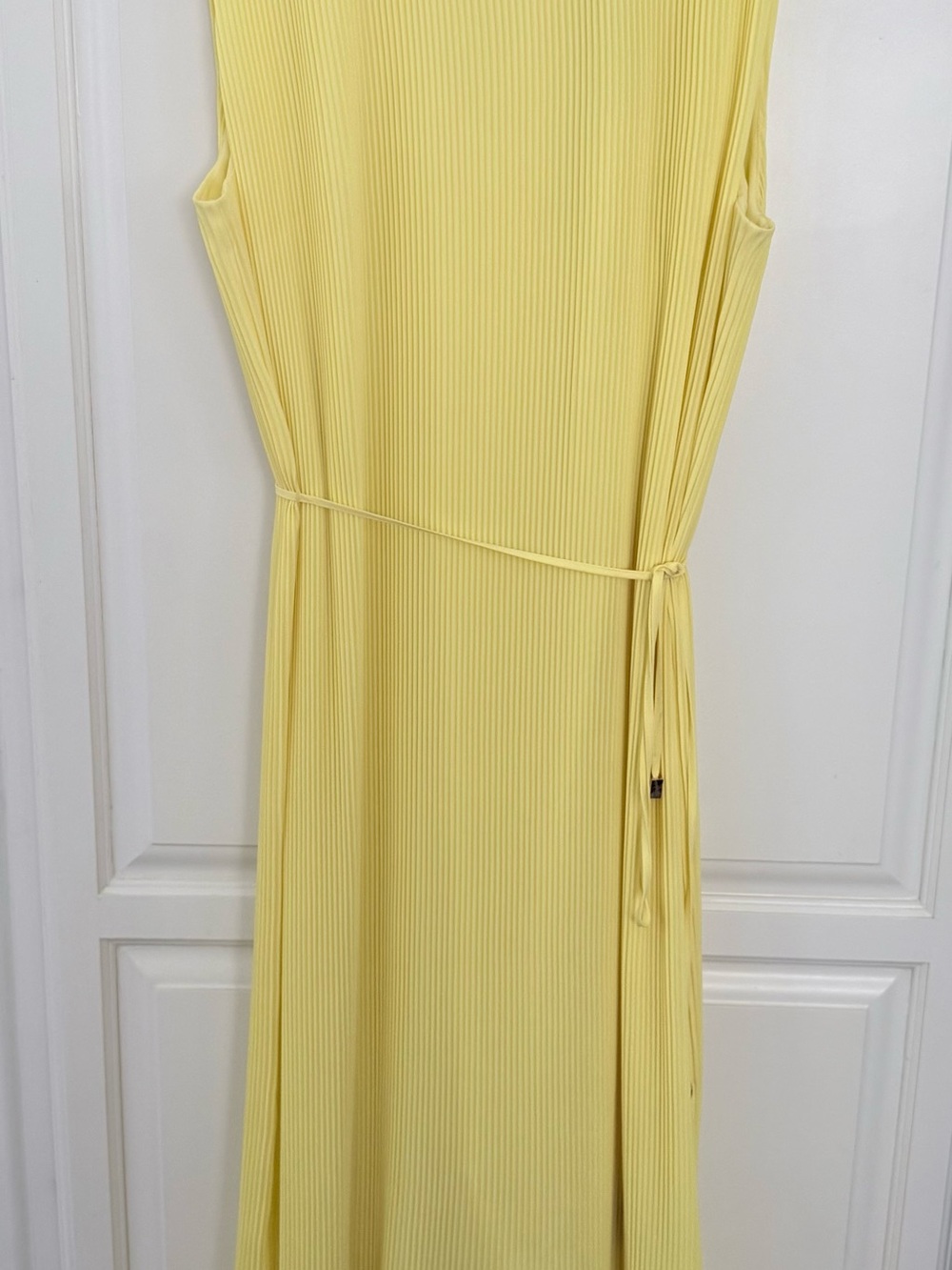 Milly Sleeveless Pleated Maxi in Pale Yellow with Waist Tie